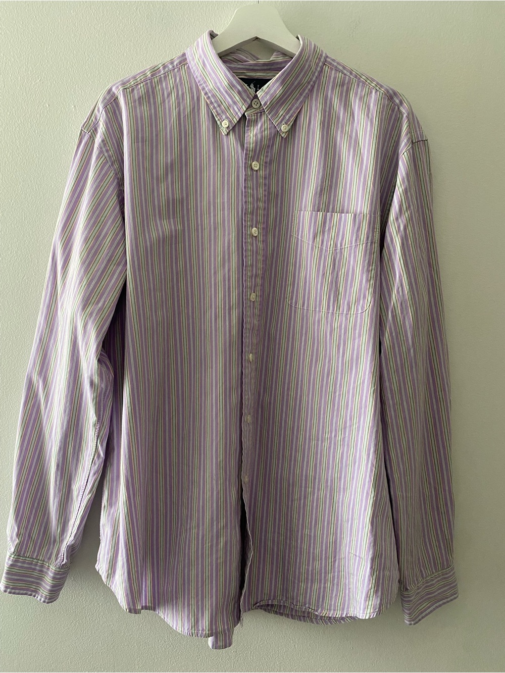 Ralph Lauren Lavender and Green Striped Button-Down Shirt